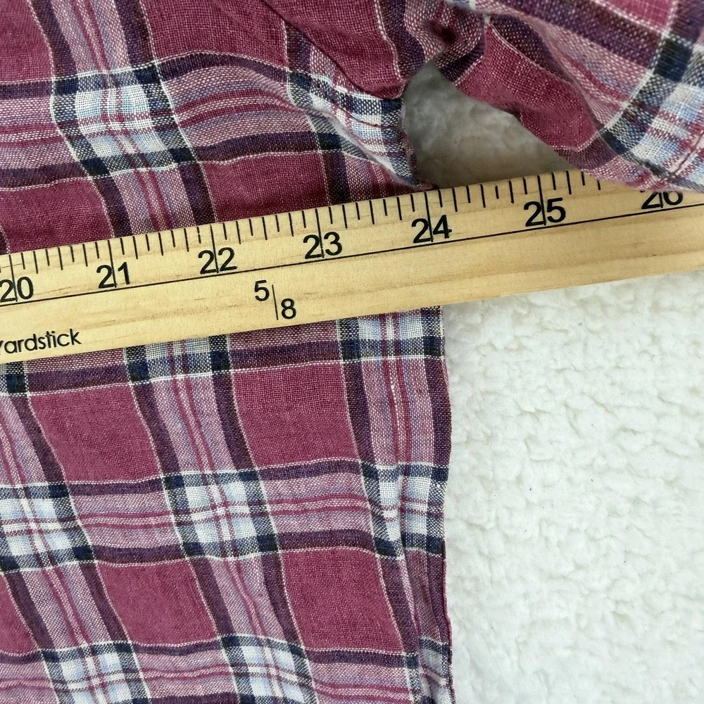 Banana Republic Shirt Mens Large Red Plaid‎ 100% Linen Camden Standard Fit